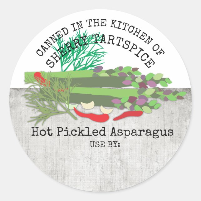 Spicy hot pickled asparagus home canning label (Front)