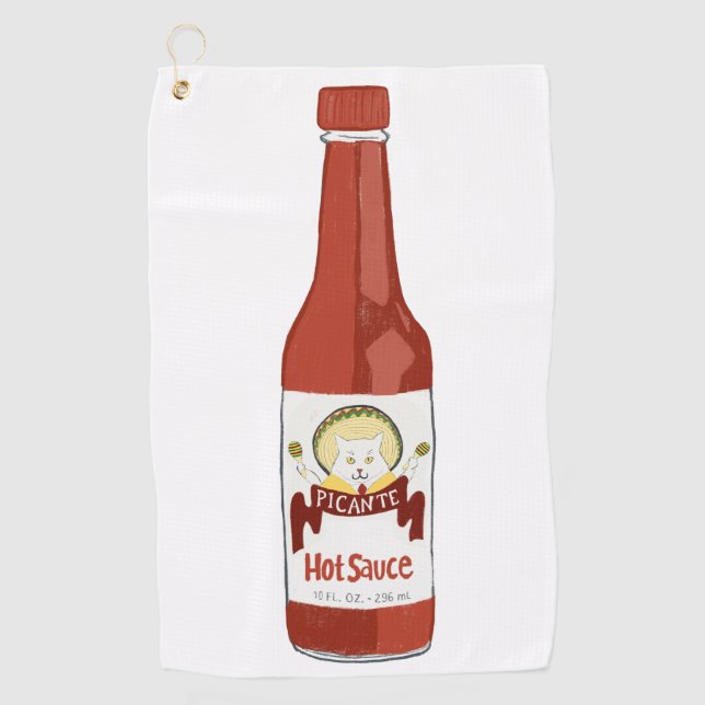 Spicy Hot Sauce Salsa Picante Cat Maracas Golf Towel (Front)