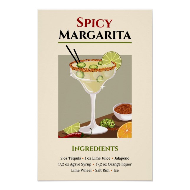 Spicy Margarita Recipe Art – Tequila Cocktail Poster (Front)