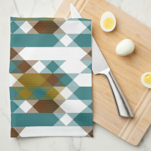 spicy mustard, faded jade, white and nutmeg  tea towel