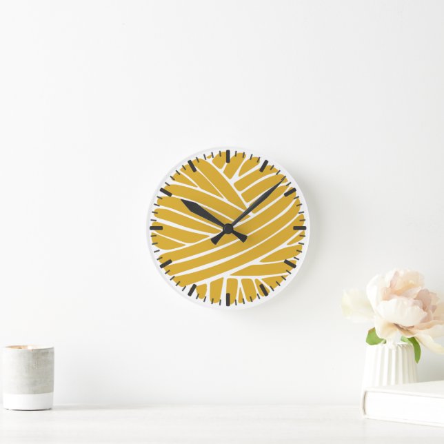 Spicy Mustard Minimal Modern Yarn Ball Round Clock (Home)