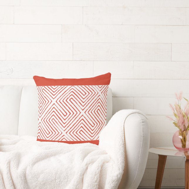 Spicy Orange and White African Mud Cloth pattern Cushion (Couch)
