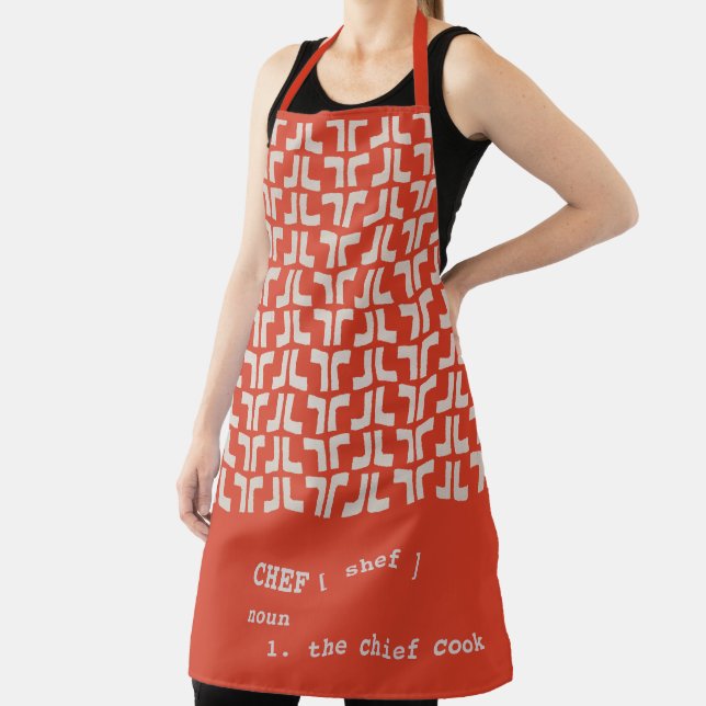 spicy orange CHEF Mud Cloth Tribal Africa Pattern Apron (Insitu)