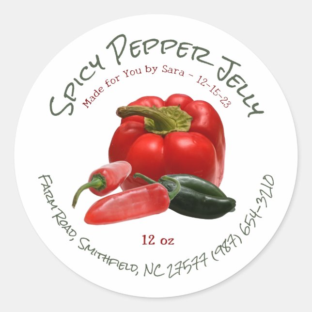 Spicy Pepper Jelly with Red and Green Peppers Classic Round Sticker (Front)