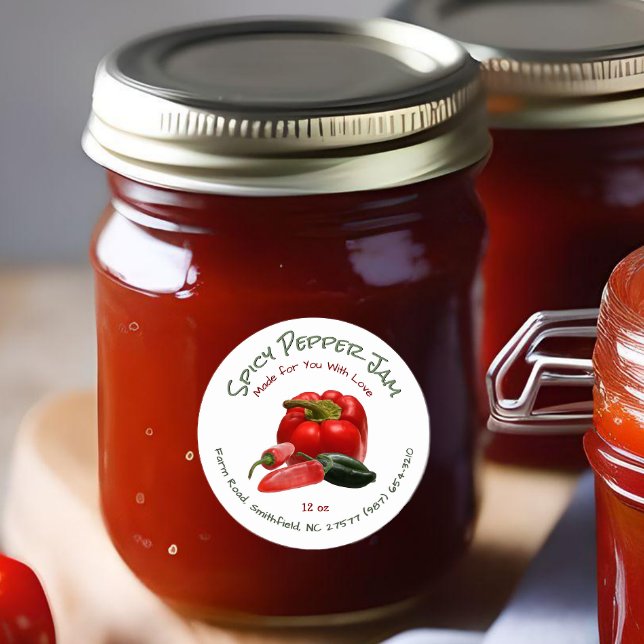 Spicy Pepper Jelly with Red and Green Peppers Classic Round Sticker (Creator Uploaded)
