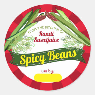Spicy pickled green beans personalised canning cla classic round sticker