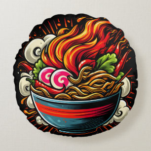 Spicy Ramen Japanese Noodle Street Art Round Cushion