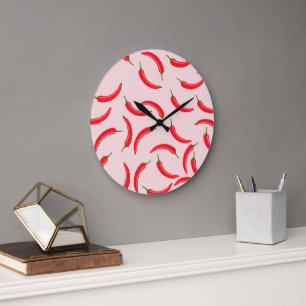 Spicy Red Chilli Pattern Large Clock