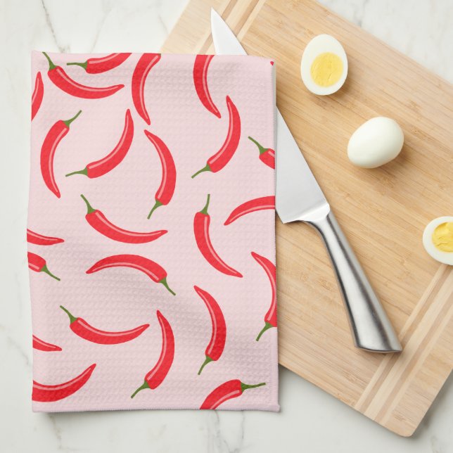Spicy Red Chilli Pattern Tea Towel (Quarter Fold)