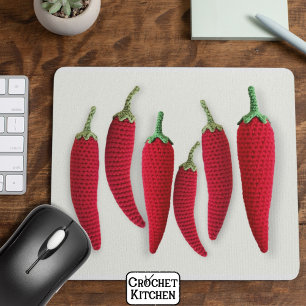 Spicy Red Minimal Crochet Jalapeno Knit Crafts Mouse Pad