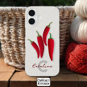 Spicy Red Modern Minimal Crochet Jalapeno Name  iPhone 16 Case