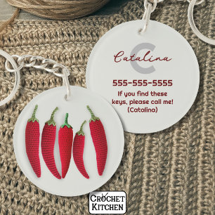 Spicy Red Modern Minimal Crochet Jalapeno Name Key Ring