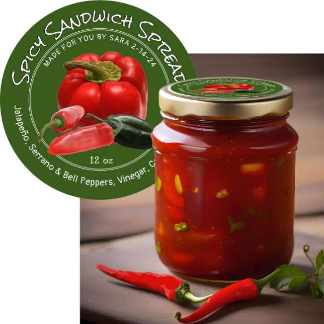 Spicy Salad Spread with Red and Green Peppers Classic Round Sticker (Creator Uploaded)