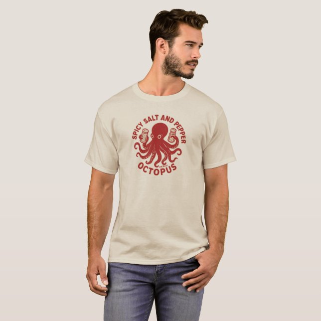 Spicy Salt and Pepper Octopus Fun Design T-Shirt (Front Full)