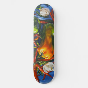 Spicy Still Life with Peppers and Garlic Skateboard