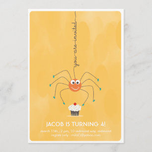 Spider and a cupcake Birthday Party Invitation