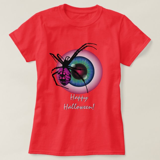Spider and Bloodshot Eyeball Halloween T-Shirt (Design Front)