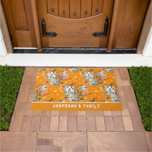 Spider and Mummy Mug Halloween Doormat