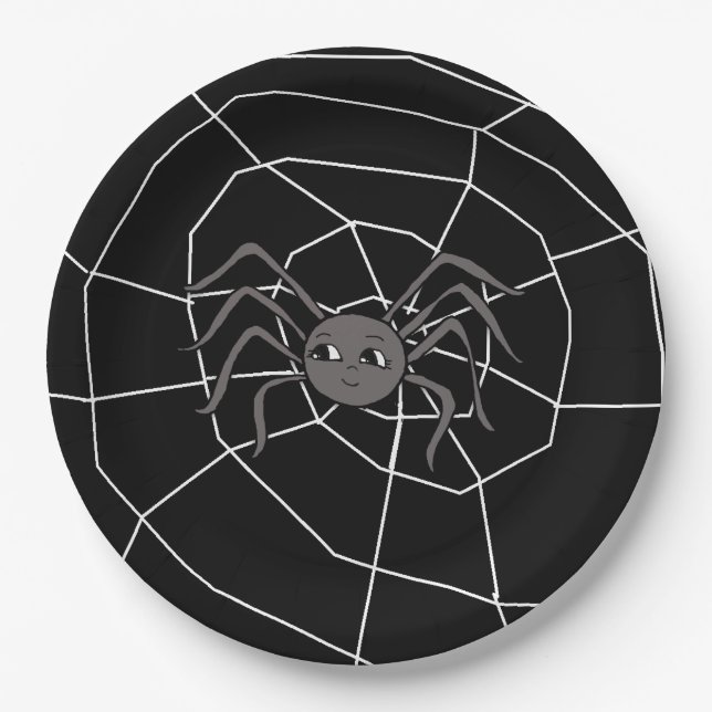 Spider and Spider Web Halloween Party Paper Plate (Front)