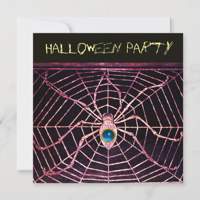 SPIDER AND WEB BLUE SAPPHIRE BLACK HALLOWEEN PARTY INVITATION (Front)