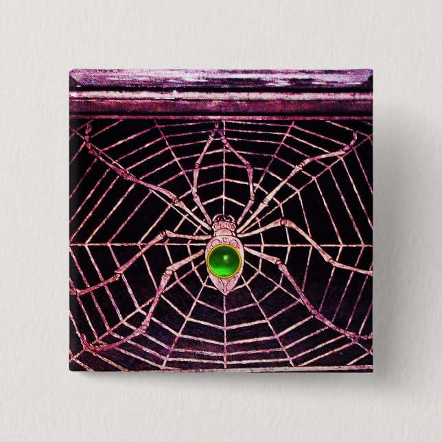 SPIDER AND WEB Green Emerald Black 15 Cm Square Badge (Front)