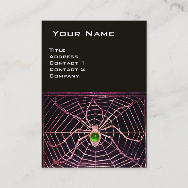 SPIDER AND WEB Green Emerald Black Business Card (Front)