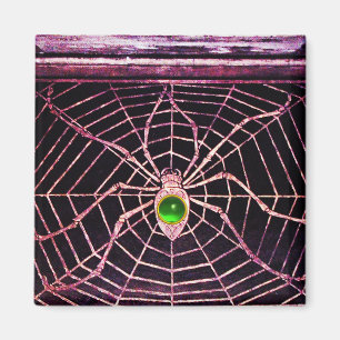 SPIDER AND WEB Green Emerald Black Magnet