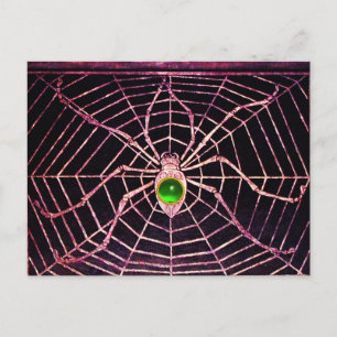 SPIDER AND WEB Green Emerald Black Postcard