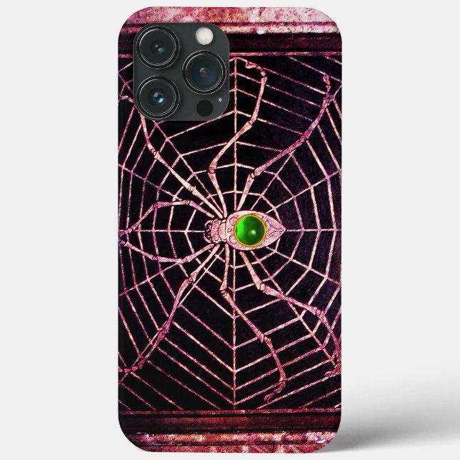 SPIDER AND WEB Green Emerald Gem,Black Case-Mate iPhone Case (Back)