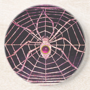 SPIDER AND WEB Pink Fuchsia Amethyst Black Coaster