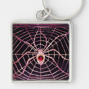 SPIDER AND WEB Pink Fuchsia Ruby Black Key Ring