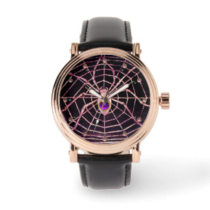 SPIDER AND WEB Pink Purple Amethyst Gems ,Black Watch