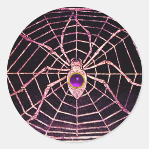 SPIDER AND WEB Purple Amethyst Black Classic Round Sticker