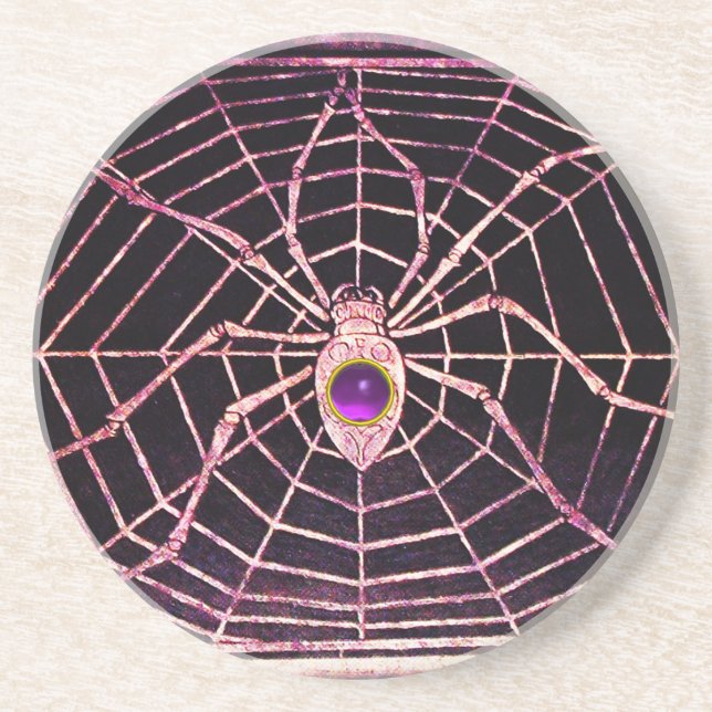 SPIDER AND WEB Purple Amethyst Black Coaster (Front)