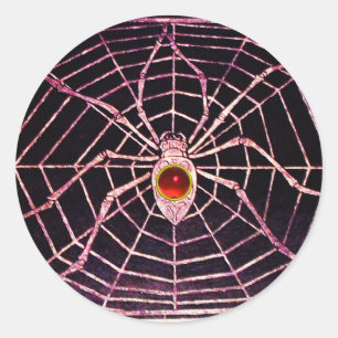 SPIDER AND WEB Red Ruby Black Classic Round Sticker