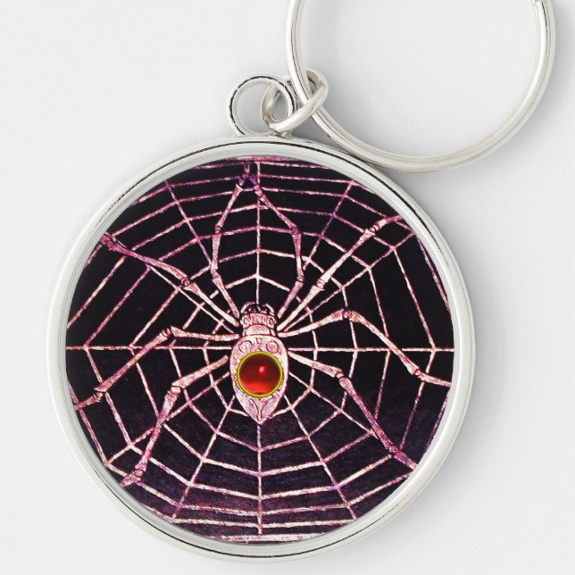 SPIDER AND WEB Red Ruby Black Key Ring (Front)