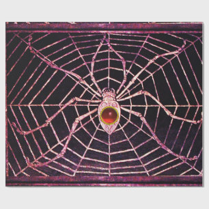 SPIDER AND WEB Red Ruby Gemstone Black Wrapping Paper
