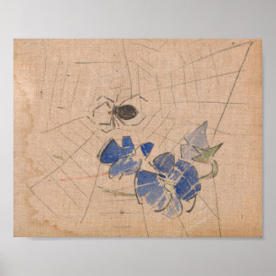Spider and Web with Blue Flowers Joseph Crawhall Poster