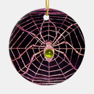 SPIDER AND WEB Yellow Topaz Black Ceramic Tree Decoration