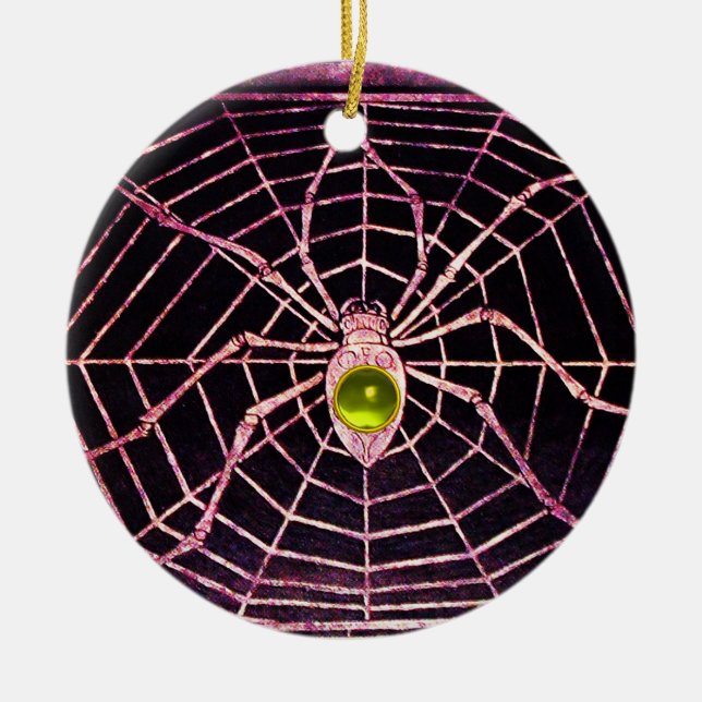 SPIDER AND WEB Yellow Topaz Black Ceramic Tree Decoration (Front)