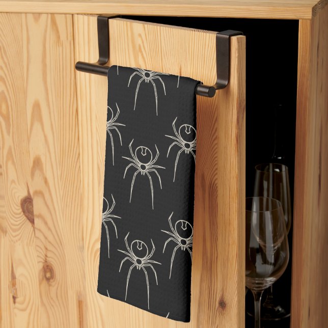 Spider - Bat Black and Bone White Tea Towel (Thirds Fold)