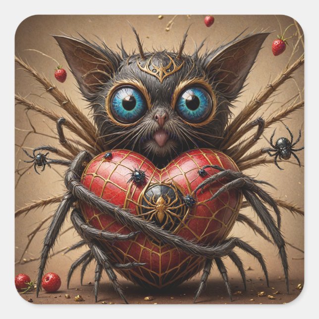 Spider Cat Fantasy Square Sticker (Front)