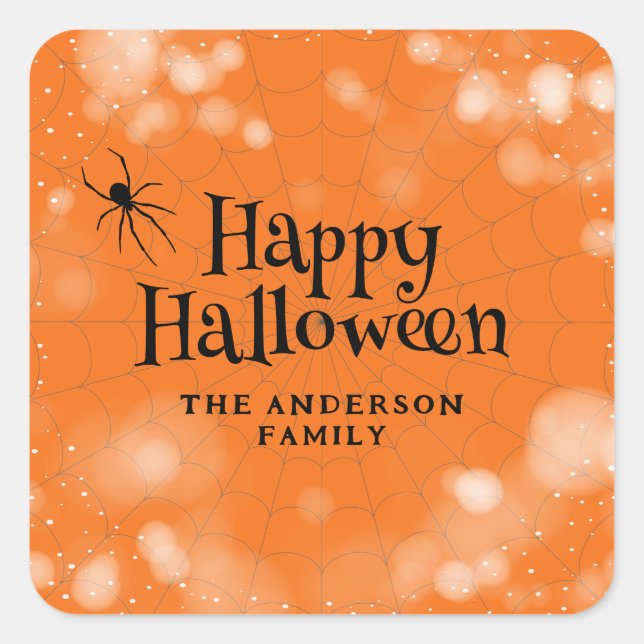 Spider Cobweb Happy Halloween Square Sticker (Front)