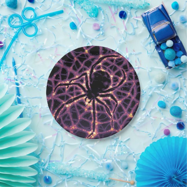 Spider Cosmic Web, Halloween Galaxy of Horrors Paper Plate (Party)