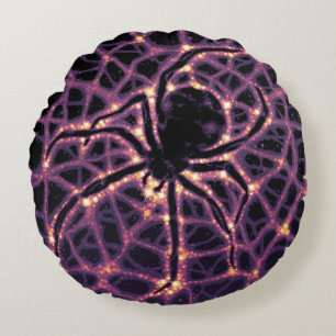 Spider Cosmic Web, Halloween Galaxy of Horrors Round Cushion