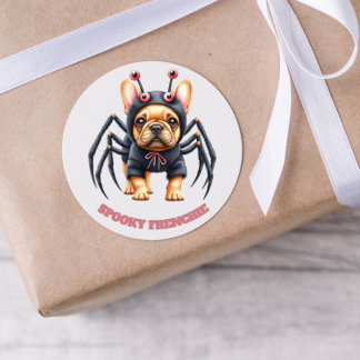 Spider Costume Frenchie Pup Halloween  Classic Round Sticker