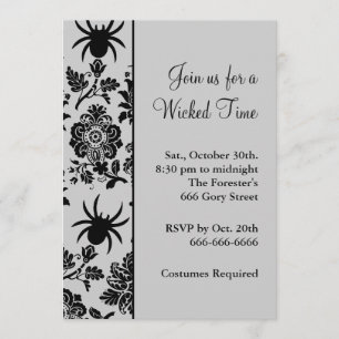 Spider Damask Halloweeen Invitation (grey)