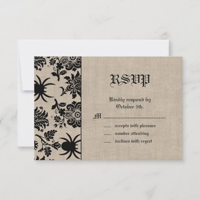 Spider Damask on Burlap RSVP Card (Front)