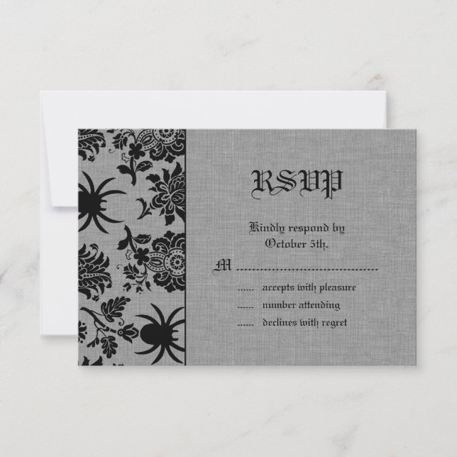 Spider Damask on Grey Linen RSVP Card (Front)