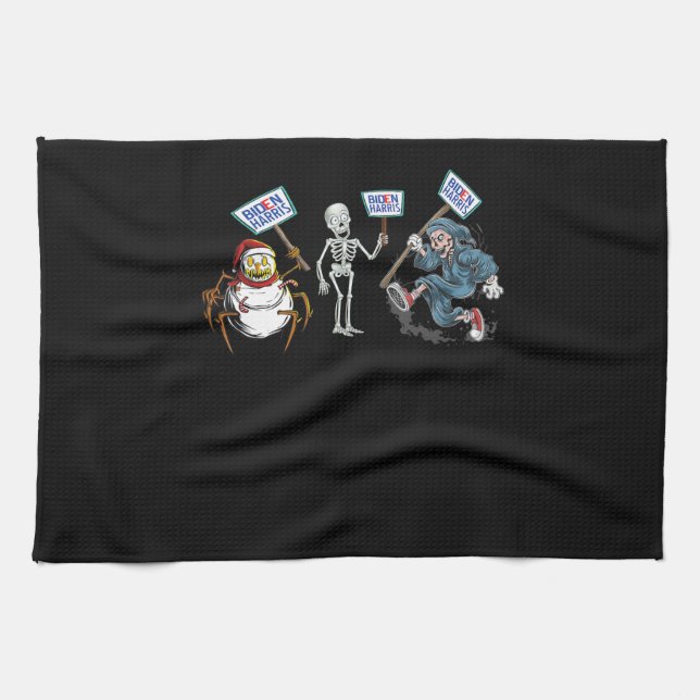 Spider |Dead skull Running Skeleton Snowman Spider Tea Towel (Horizontal)